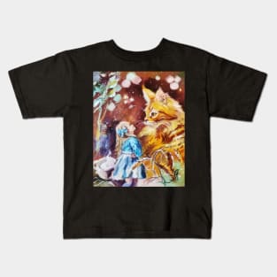 Alice in Wonderland and big Maine Coon Cat Kids T-Shirt